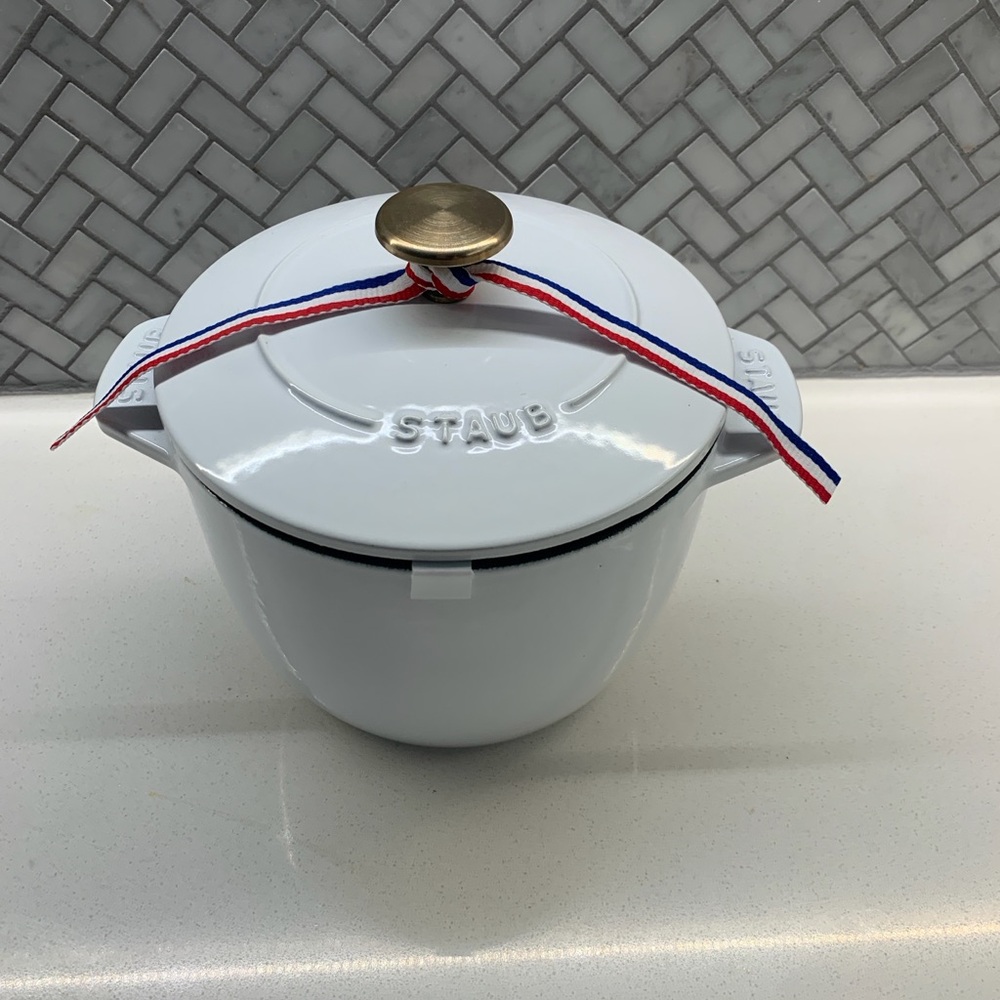 Staub White Cocotte with Gold Knob